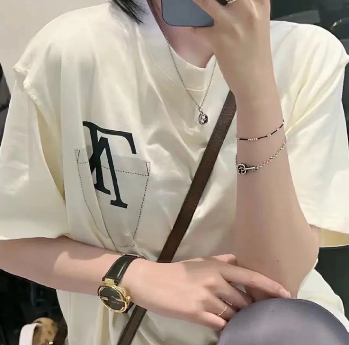Louis Vuitton/Louis Vuitton 22ss fake pocket letter printed short sleeves